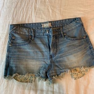 Free People Cutoff Jean Shorts w/ Floral pockets
